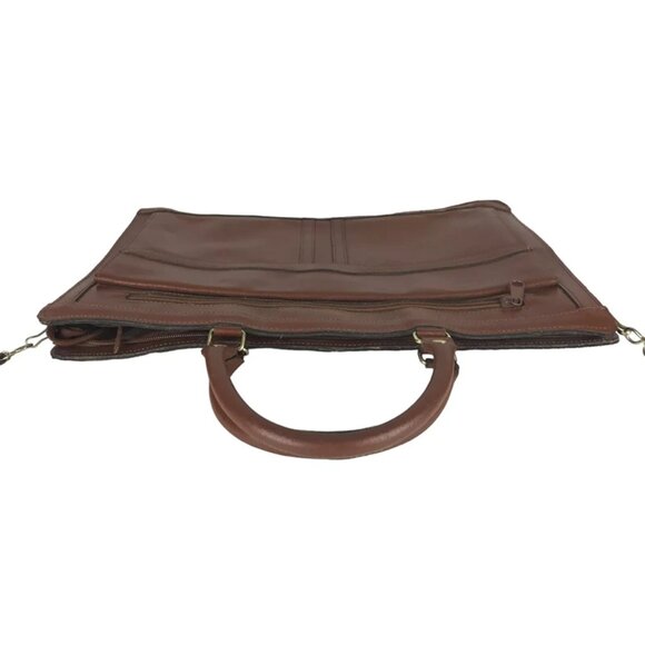 Unisex Brown Leather Pockets Dividers Detachable Strap Double‎ Handles Bag - Picture 3 of 9